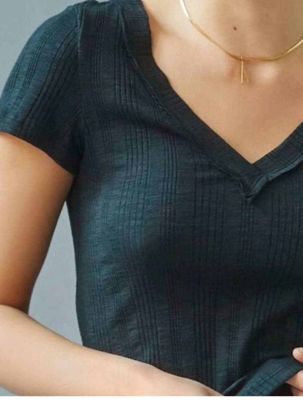 Anthropologie Pilcro Ribbed Dbl V-Neck  Tee